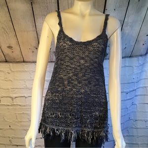 Ladies navy and white sweater camisole style tank with fringed bottom  size M